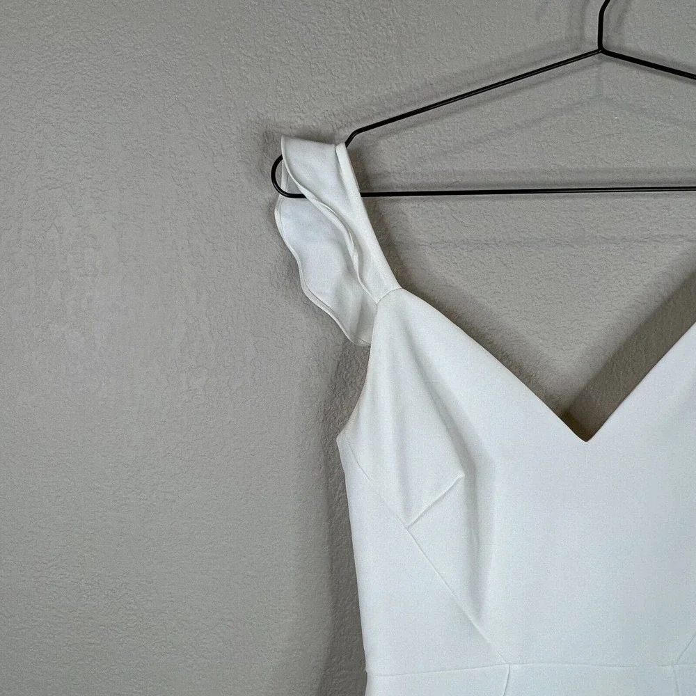Aidan Mattox Mini Dress‎ Size 0 Ivory Ruffled Sleeveless Stretch Crepe Cocktail
